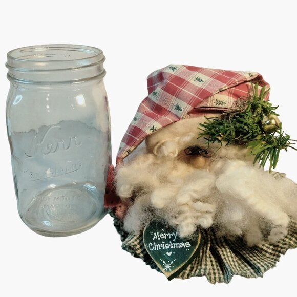 Handcrafted Santa Mason Jar Christmas Candy Shabby Cottagecore Grannycore - Picture 2 of 8